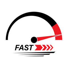 Fast and Speed Logo Symbol. Gauge Meter Icon. Speedometer Icon. Tachometer or Odometer Display. Vector Illustration.