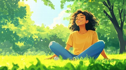 woman relaxing in sunny park