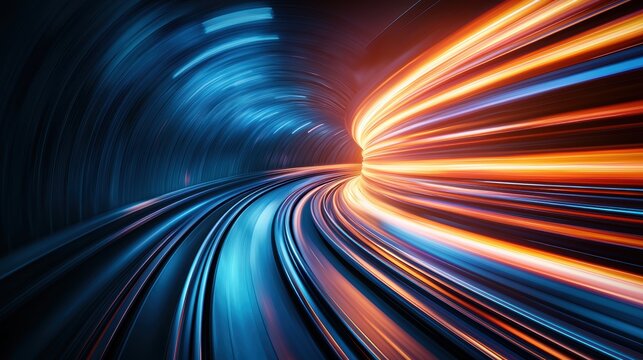 Hyperloop train travelling at high speed through a tunnel Passengers inside a hyperloop train looking out at the tunnel walls rushing by, conveying a sense of high speed travel.