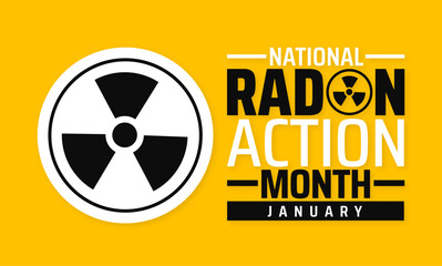 Obraz premium National Radon Action Month background, banner or poster design template. observed every year in January. Holiday concept. Use to any Template, card, poster, placard, template.