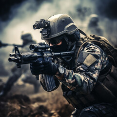 photo army soldiers fighting with guns and defending their country