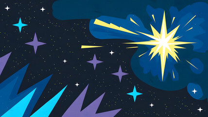An abstract illustration of a night sky with stars and a flare.