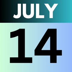 Fototapeta premium July 14 . gradient Style calendar .date ,day, month , the month of July