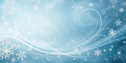 Abstract Winter Background with Delicate Snowflakes and Swirling Lines