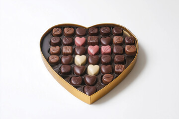 box of chocolates with a heart shape. The chocolates are in different colors and flavors