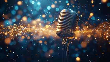 Elegant music awards poster with vintage mic on a sparkling backdrop