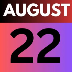 August 22 . gradient Style calendar .date ,day, month , the month of August
