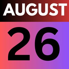 August 26 . gradient Style calendar .date ,day, month , the month of August