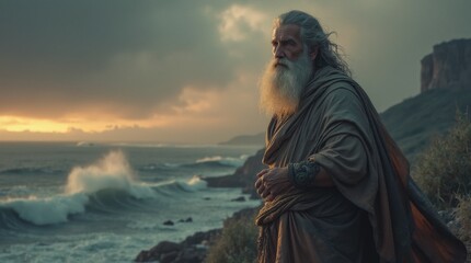 Archimedes, Weathered and Wise, Standing Alone on a Storm-Battered Cliff