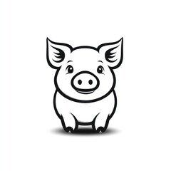 Cute cartoon pig illustration, simple line art design, isolated on white background.