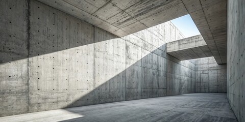 Fototapeta premium A minimalist concrete room with a single skylight and a sliver of sunshine illuminating the floor