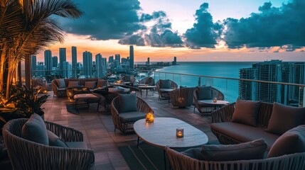 Obraz premium miami rooftop lounge sunset view