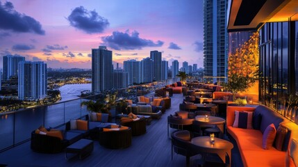 Obraz premium miami rooftop lounge sunset cityscape