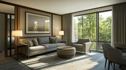 luxurious hotel suite with forest view