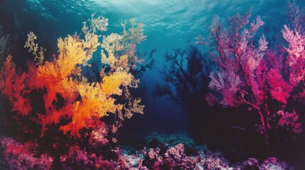 Obraz premium A colorful underwater scene with a variety of plants and trees. Generative AI