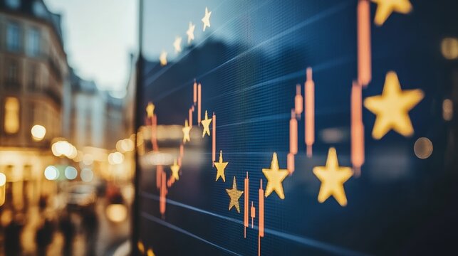 EU Economy Trend Stock Market Graph with European Union Flag, Finance, Digital Infographics