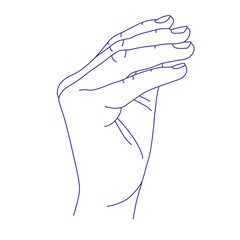 Hand gesture. Sign language. Contour vector illustration. Index, middle, ring, little fingers and thumb