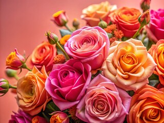 Naklejka premium Pink Rose Orange Flower Arrangement Pink Background Floral Photography Stock Image