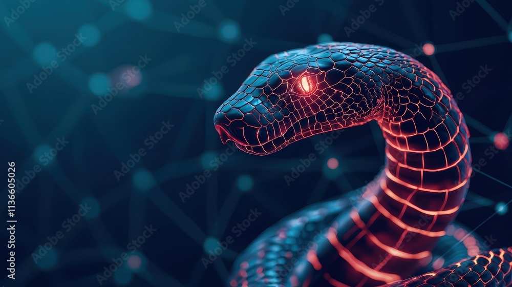 Poster the year of the snake in the chinese zodiac concept, digital representation of a snake illuminated i