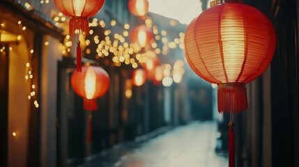 Chinese new year lanterns in old town area, selective focus, with copy space
