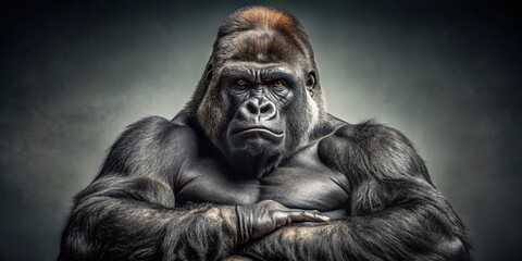 Powerful Gorilla Fashion Photography:  Serious Silverback Portrait,  Animal Fashion, Primate Style