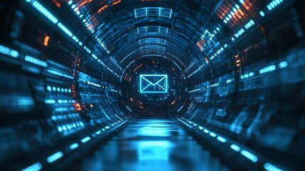 Fototapeta premium Digital communication in a 3d visualization of a futuristic tunnel