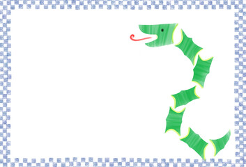 和風のかわいい蛇の巳年年賀状イラスト素材　余白