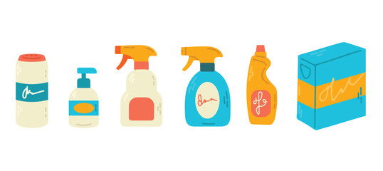 Cleaning products. Set of cleaning products. Flat vector illustration.