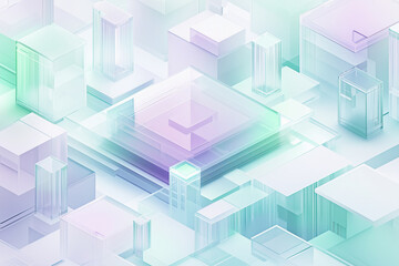 Isometric glassmorphism IT, web Agency, webscrapers, ai, white, green, blue, light colors, purple