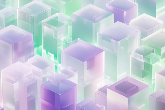 Isometric glassmorphism IT, web Agency, webscrapers, ai, white, green, blue, light colors, purple