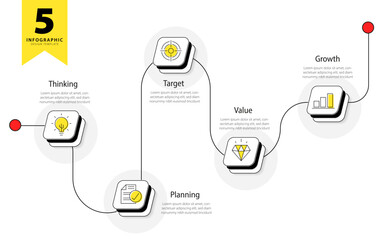 Timeline Creator infographic template. 5 Step timeline journey, calendar Flat simple infographics design template. presentation graph. Business concept with 5 options, gantt vector illustration.