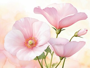 Fototapeta premium valentine watercolor flowers charming concept, A delicate arrangement of pink flowers, featuring soft petals and gentle hues, set against a light, dreamy background.