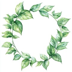 Naklejka premium Elegant watercolor circular frame with soft green leaves for nature inspired designs