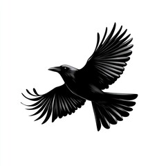 Fototapeta premium Black crow in flight, isolated on white background.