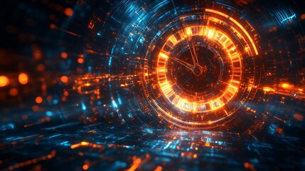 Obraz premium Virtual space 3d visualization dynamic digital clock animation