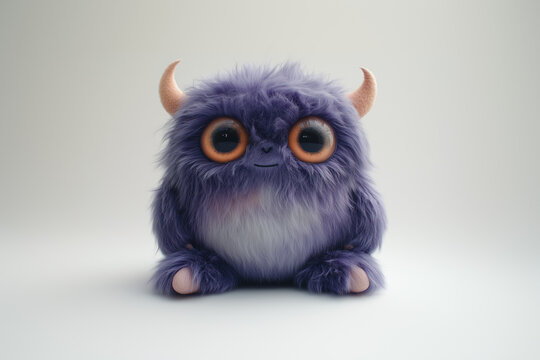 monster owl with horns and big eyes isolated on white background