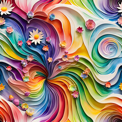 Vivid abstract floral waves with colorful flowers swirling in vibrant patterns, dynamic energy and intricate details
