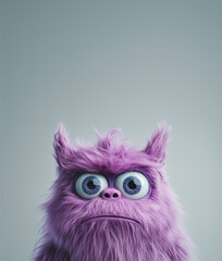 Obraz premium head of angry purple monster with pig snout and long fur. on white background. Emotions and feeling concept 