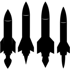 4 different type of silhouette of rocket vector art illustration