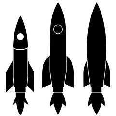4 different type of silhouette of rocket vector art illustration