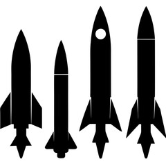 4 different type of silhouette of rocket vector art illustration