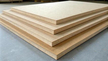 Stack of Light Brown Plywood Panels, Arranged in a Diagonal Formation, Ready for Construction or Furniture Making