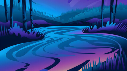 Fototapeta premium An abstract illustration of a lake with swirling blue and purple patterns.