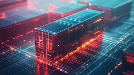 A futuristic data storage concept featuring glowing digital containers.