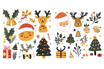 Whimsical Collection of Cute Christmas Icons and Festive Elements