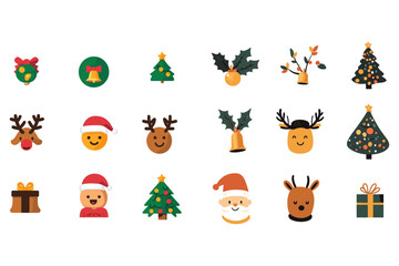 Whimsical Collection of Cute Christmas Icons and Festive Elements