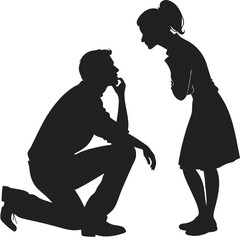 A man and a woman are standing next to each other. The man is thinking and the woman is looking away