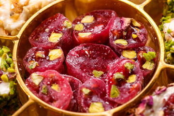 Sweet food Turkish delight, traditional food, assorted locum