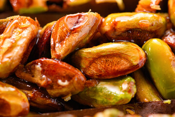 Sweet food Turkish delight, traditional food, crunchy pistachio bars, granola