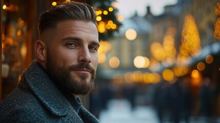 Bearded Gentleman. Looks maxing wolf haircut AI boyfriend Men face serum Creator marketplace Beard growth balm Live Trip cbd Forte series Thursday dating app Man with in coat smiling holiday season w